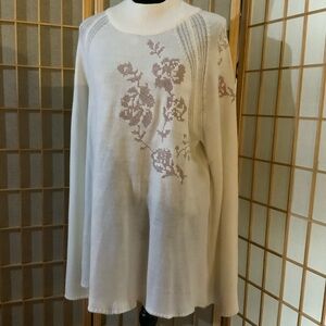 Woman Within Cream and Brown Knit Sweater